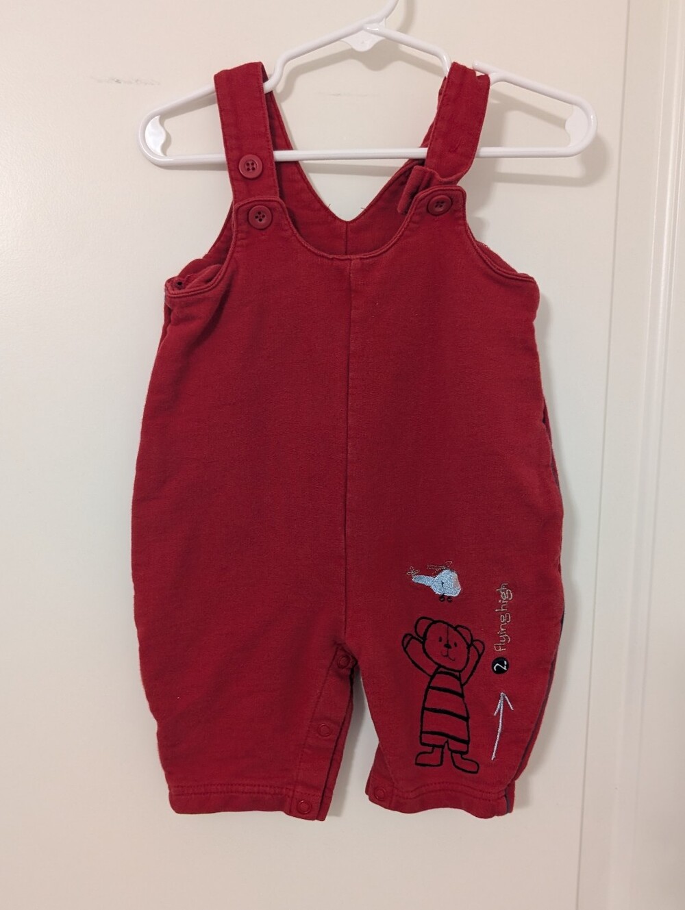 Vintage Carter's Red Toddler Overalls with Bear Embroidery Detail